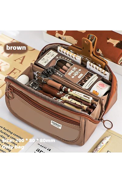 Choice Brown Prism Pencil Case Large Capacity Student Stationery Case Pencil Bag High Value Stationery Bag