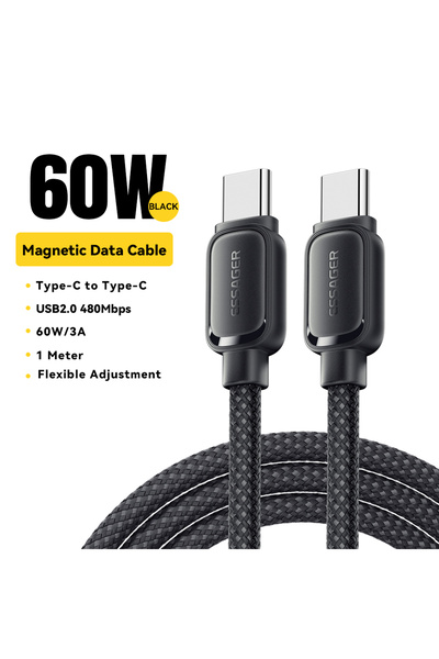 essager كابل Essager PD 100 واط 60 واط أسود بطول 1 متر، مضاد للالتفاف، من الن...