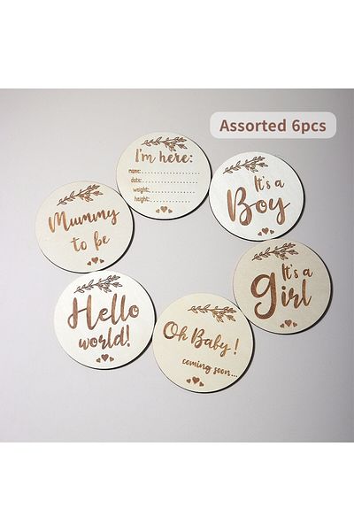 Choice wooden Size fits all assorted 6pcs/set baby wooden engraving milestone hello world welcome Newborn P