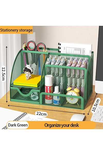 Choice Dark Green 1PCS Desk Organizer Pen Holder MeshPencil Holder Large capacity MetalDesktop Storage Box