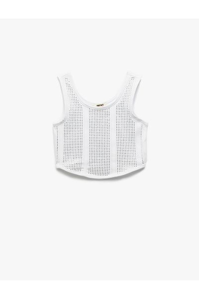 Koton New Season Cotton Stone Detailed Round Neck Strap Crop Tank Top