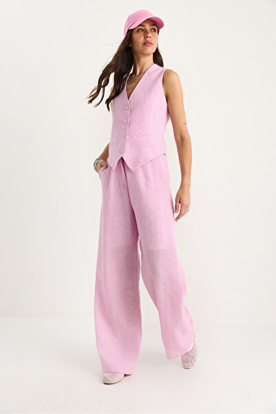 Bianco Lucci Women's High Waist Pants Vest Lined Bottom-Top Set 9257 60281047