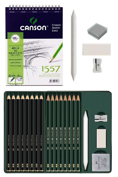GLANCE Canson A5 120 Gr 40 Yp Sketchbook Pitt Graphite Matt Graduated Pen Set of 20