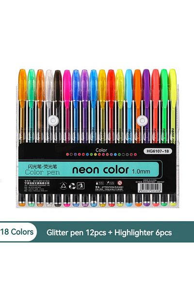 Choice 18 Colors Pen 12-60Pcs Metallic Glitter Colors Gel Pens 100 Colored Refills Rod Stationery Highlight