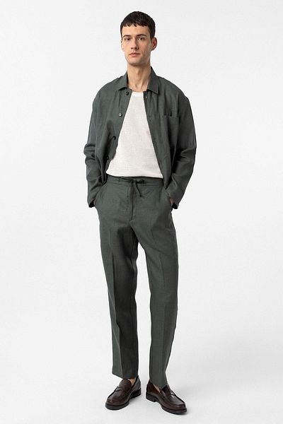 Antioch Khaki 100% Linen High Waist Men's Trousers