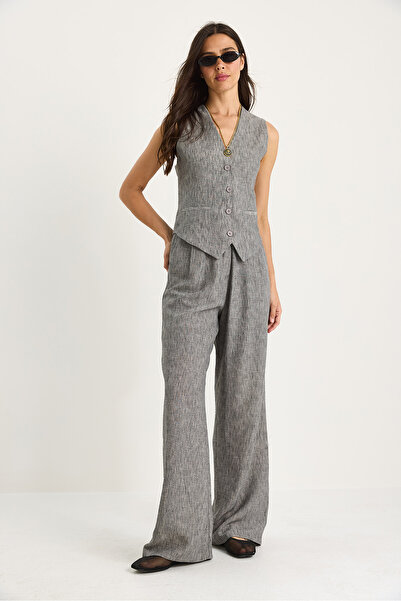 Bianco Lucci Women's High Waist Pants Vest Lined Bottom-Top Set 9257 60281047