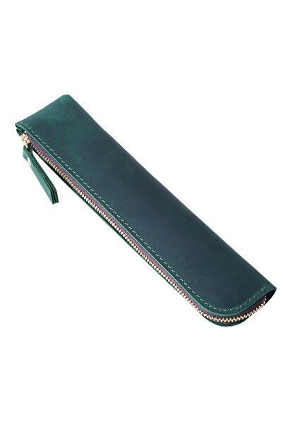 Choice Green Portable Genuine Cowhide Pencil Case Retro Leather Pen Bag Stora...