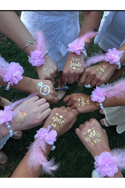 veraepoksi 10 Adet Nedime Bilekliği Incili Tüylü Çiçek Detaylı Kına Hediyesi - Renk Seçenekli