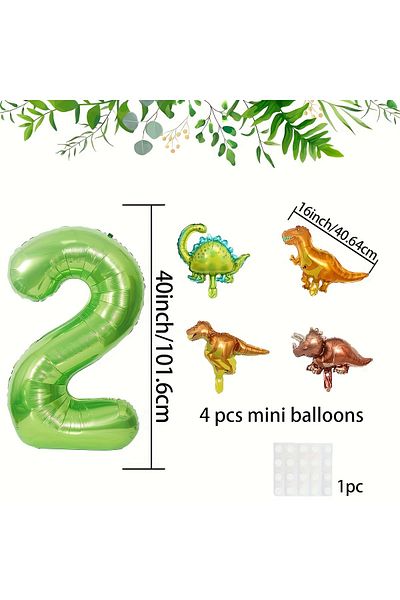 Choice 40inch Number 2 40 英寸 Green Digital Mini Dinosaur Balloon (0-9) Birthday Party Supplies Cute Dinosau
