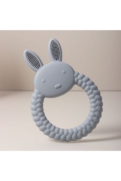 Choice grey Cute Baby Rabbit Baby Toy Food Grade Safe Silicone Toothbrush bunny Teether Toy Teething Set