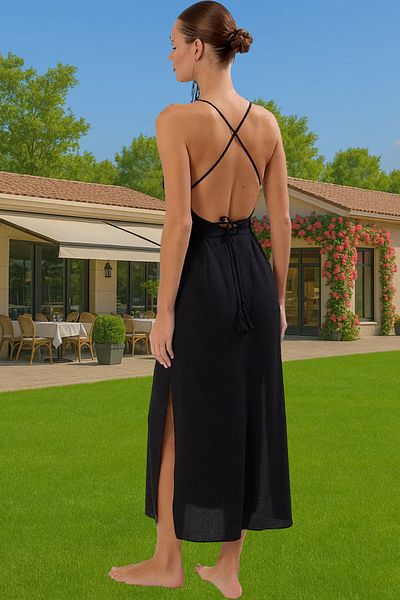 PayBuy Summer Women's Midi Length Crinkle Woven Back Detailed Beach Dress Special Design Perfect Fit