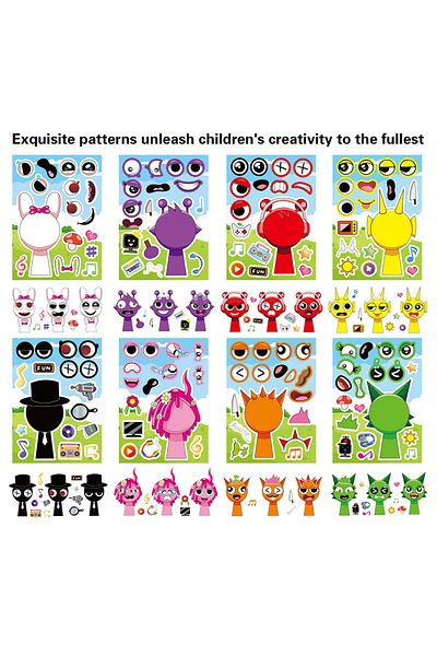 Choice 16sheets 8/16sheets Anime Sprunki Funny Puzzle Sticker Make A Face Decals Game Kids Toys Cartoon Ass