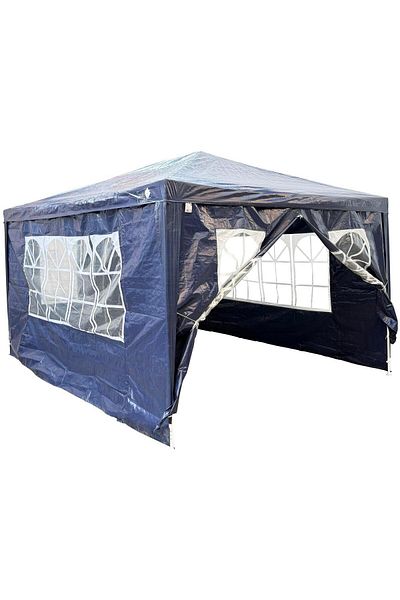 SERSIMO Pavilion Gradina Cu 4 Pereti Si Ferestre, Structura Metalica, 300x400x250 Cm, Albastru