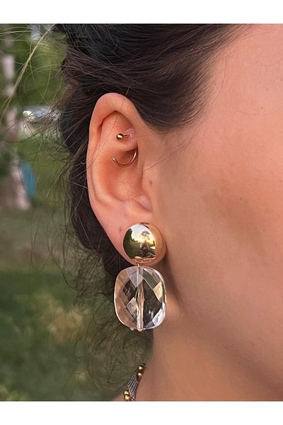 Glowy&Co. Luna Saphere Transparent Stone Gold Color Earrings – Tarnish-Free Steel