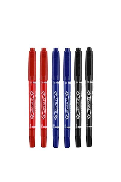 Choice 6pcs mix 6/12pc Set Waterproof Oily Color Double Tip Permanent Markers Fine Tip Thick Tip Black Ink