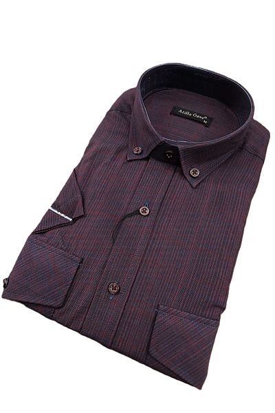 ATİLLA ÖZER Classic Loose Casual Fit Double Pocket Pockets Cover Button Short Sleeve Men's Shirt