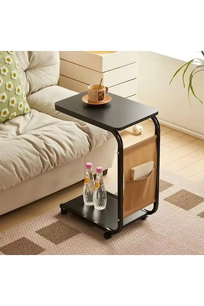Generic C Shaped End Table, Side Table with Metal Frame, End Table TV Tray, Sofa Table WIth Rolling Casters,