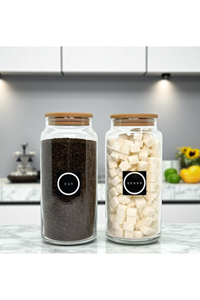 mafa home 2'li Ahşap Vakum Kapaklı Cam Çay Şeker Saklama Kavanozu Seti 1400 m...