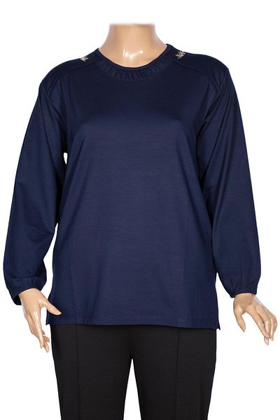 Pıtırcık Cimariva Women's Meyra Plus Size O Neck Embroidered Navy Blue Blouse