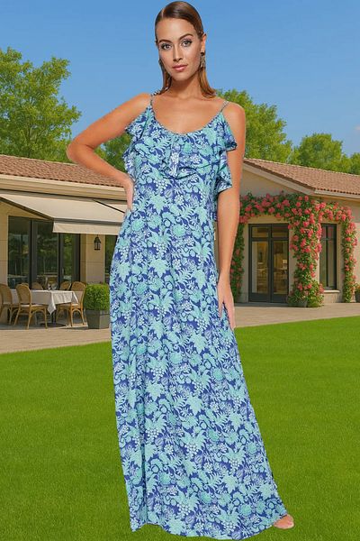 PayBuy Maxi Viscose Woven Beach Dress Flounced V Neck Shift High Quality Distinguished Material Perfect Fit