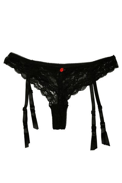 Lemila Garter belt with thong panties, black