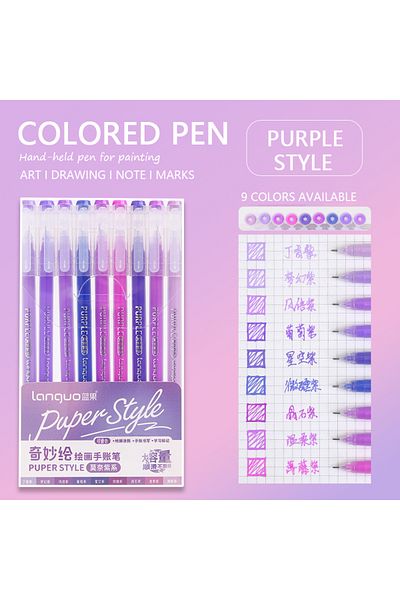 Choice Purple Style 9 Pcs/Set Morandi Colored Pens Multi Color Drawing Ink Gel Pen Art Marker Liner Student