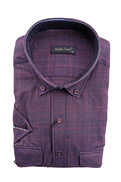 ATİLLA ÖZER Classic Loose Casual Fit Double Pocket Pockets Cover Button Short Sleeve Men's Shirt