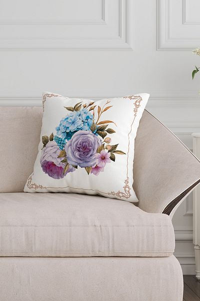 Pillow Home White Background Pink Purple Flower Patterned Digital Printed Decorative 4-Piece Throw Pillow Cover Set