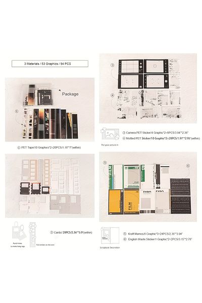 Choice S24213-2 1style 94pcs/bag Ins Movie Stickers Film Border Material Diy Collage Card Viewing Handbook