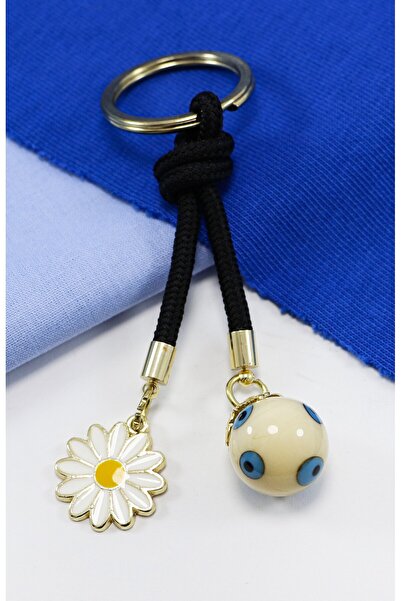 biuti Breloc cu margarete cu mărgele din sticlă neagră, ornament pentru geant...