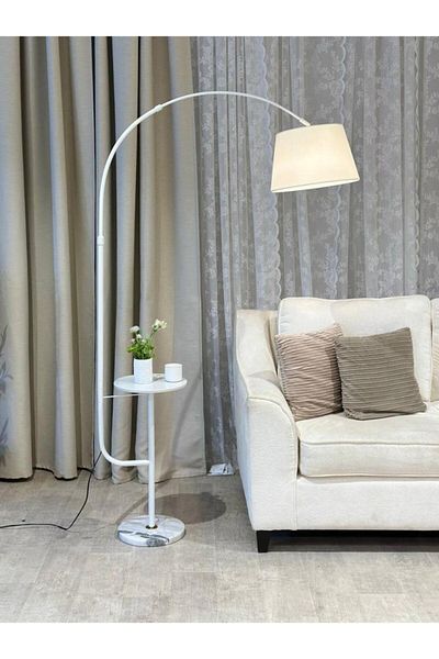 foryou White Slanted Pole Floor Lamp with Serving Shelf 184cm