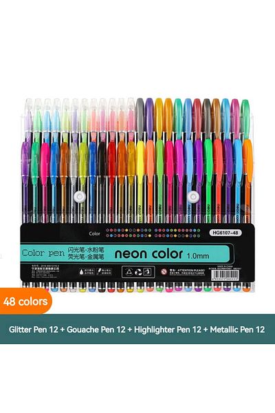 Choice 48 Colors Pen 12-60Pcs Metallic Glitter Colors Gel Pens 100 Colored Refills Rod Stationery Highlight