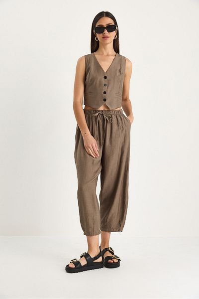 Bianco Lucci Women's Pocket Detailed Casual Pants Vest Bottom-Top Set 8001 60283425