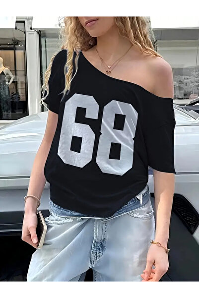 Machetta Women's Off Shoulder Boat Neck 68 Printed T-Shirt