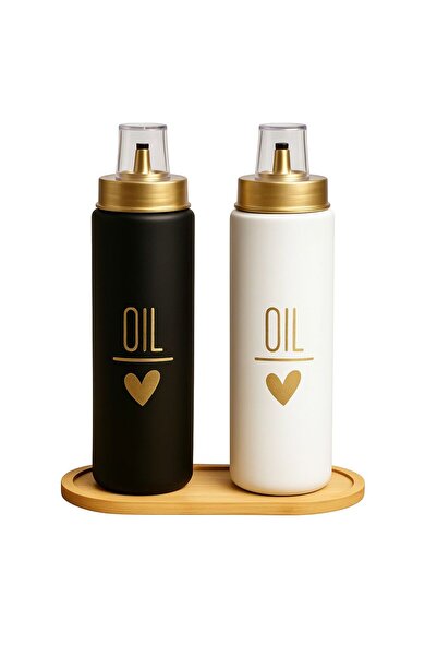 ela777 Set of 2 Glass Oil Oil Pot with Bamboo Stand and Sippy-Free Lid 550 ml...