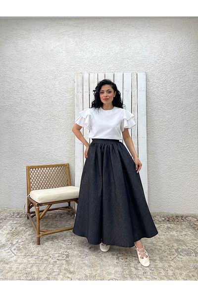 KÜÇÜĞÜM BUTİK Fusta denim evazată albastru închis