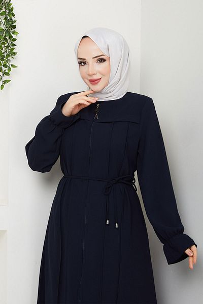 Tesettür Dünyası Λεπτομερής ρίγα Hijab Ferace TSD250199 Navy Blue