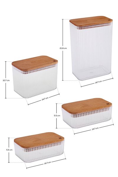Karaca Massimo Set of 4 Transparent Storage Containers with Wooden Lid