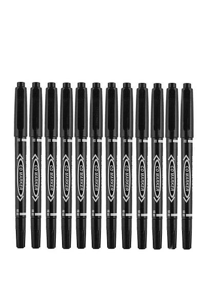 Choice 12pcs black 6/12pc Set Waterproof Oily Color Double Tip Permanent Markers Fine Tip Thick Tip Black I