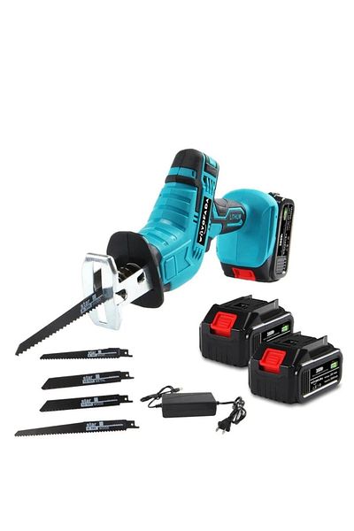 stuffix Electric Reciprocating Saw – 48V, 2 Batteries, 4 Blades, Compact Carrying Case, Blue