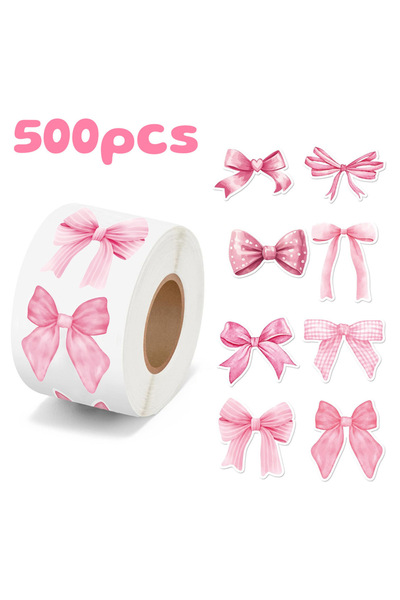 Choice1 ملصقات ختم على شكل فيونكة وردية اللون، ملصقات تهنئة لصندوق هدايا لطيف، ديكور للتغليف، 500 قطعة/لفة