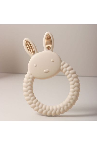 Choice beige Cute Baby Rabbit Baby Toy Food Grade Safe Silicone Toothbrush bunny Teether Toy Teething Set