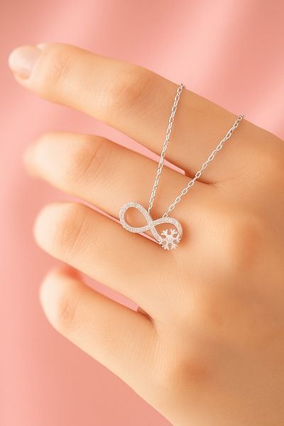 PREGIO Women's Snowflake Infinity Silver Necklace