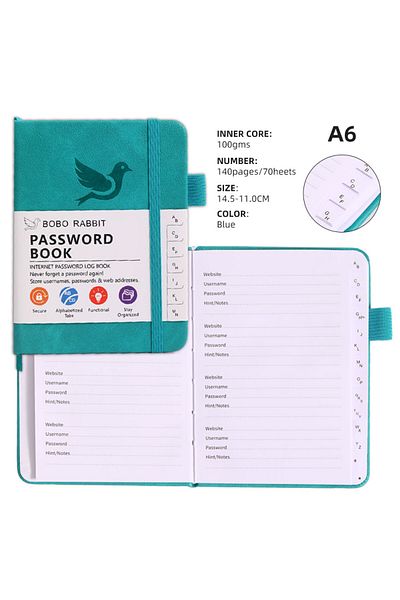 Choice blue Alphabetical Tabs Password Book Internet Address Organizer Logbook Secure Website Logins & Book