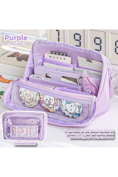 Choice Purple New 9-layer Double-sided Detachable Large-capacity Pencil Pouch Reversible Student Stationery