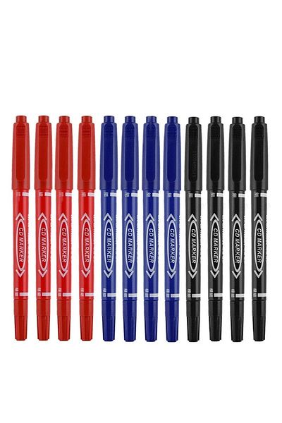 Choice 12pcs mix 6/12pc Set Waterproof Oily Color Double Tip Permanent Markers Fine Tip Thick Tip Black Ink