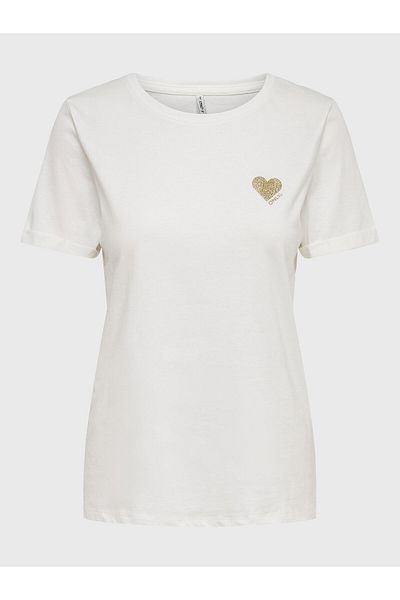 ONLY Women's T-Shirt white ONLY-15244714 ONLKITA CLOUD DANCER GOLD GLITTER HEART