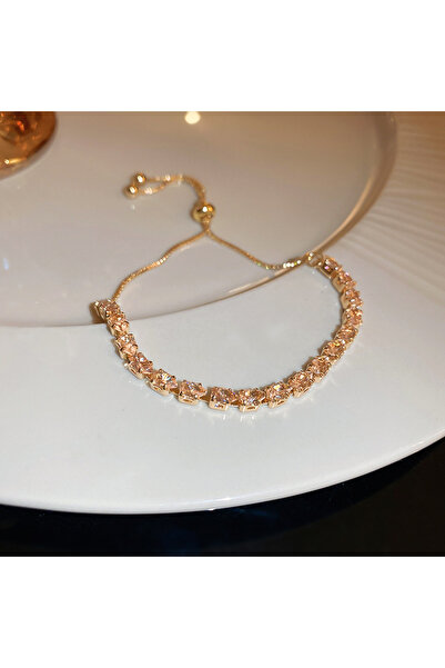 Choice سوار فاخر قابل للتعديل بلون الشمبانيا للنساء، سوار هندسي مربع الشكل مر...