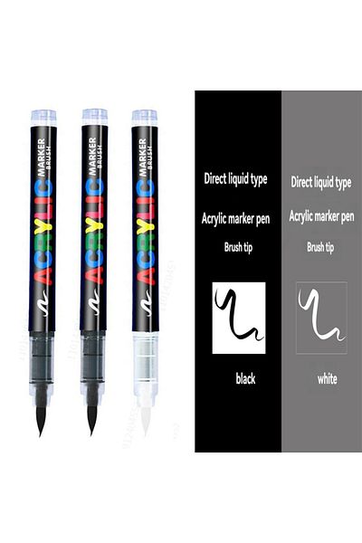 Choice 2black-1white 3Pcs White Marker Paint Pens set Permanent Brush Pen for Art projects, Drawing, Rock P