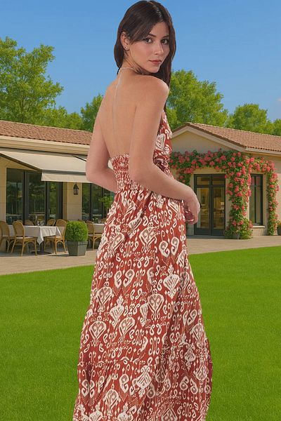 PayBuy Ethnic Pattern Maxi Chiffon Beach Dress Summer Casual Design Comfortable Cut Premium Quality Stylish Appearance
